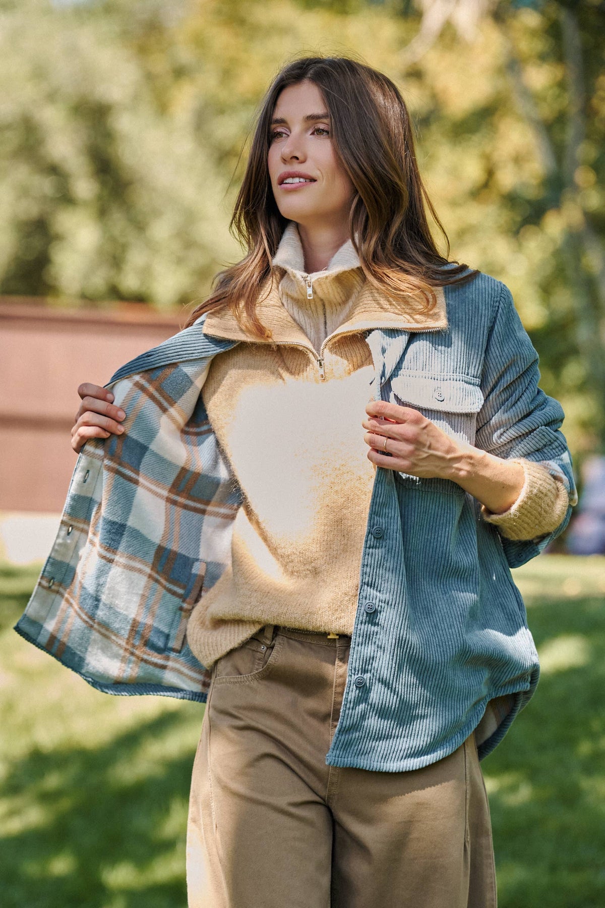 Plaid Lined Corduroy Flannel Shacket