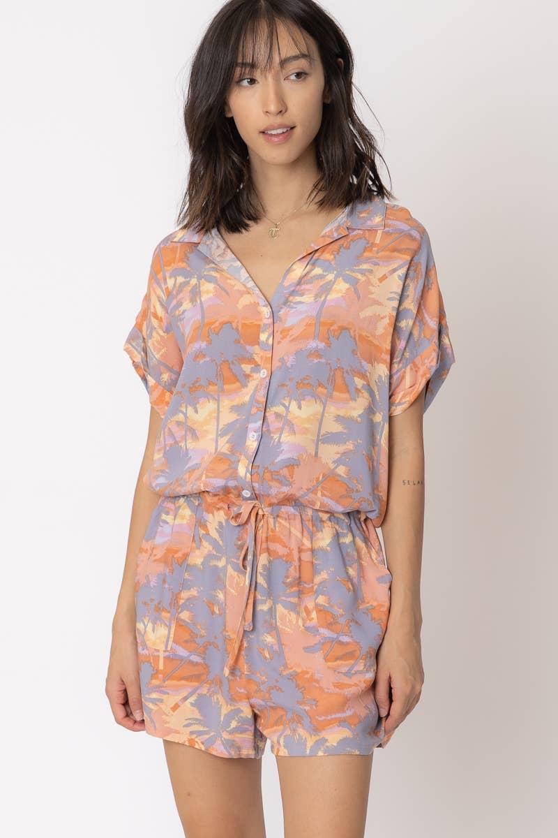 Short Sleeve Tropical Print Romper