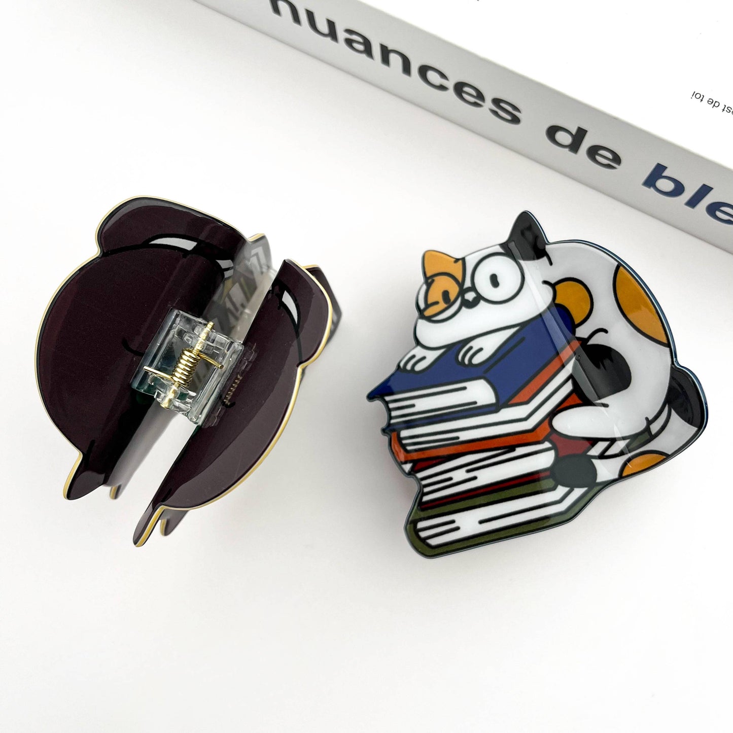 Cat on Book Stack Hair Clip