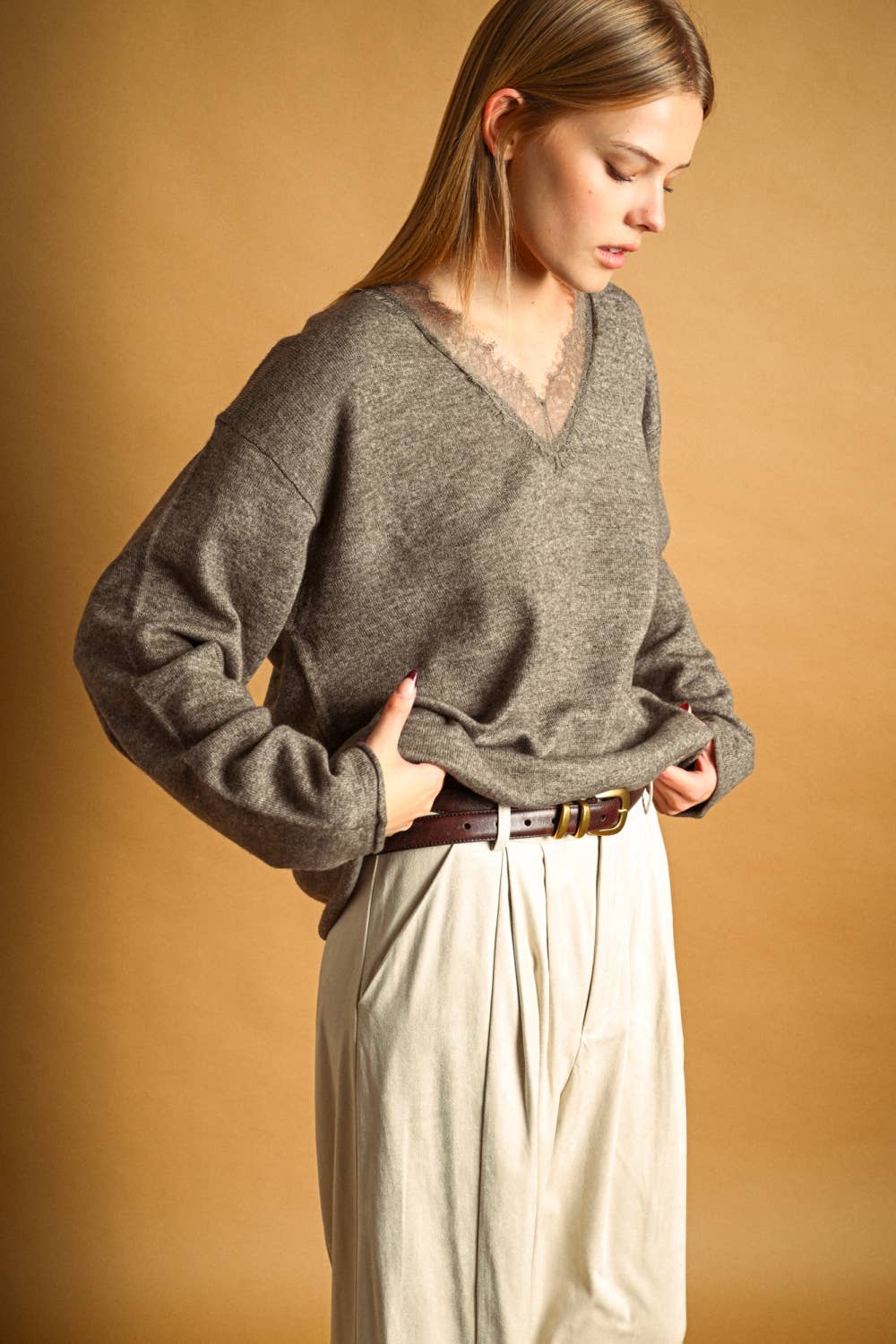 Peekaboo Lace V Neck Sweater
