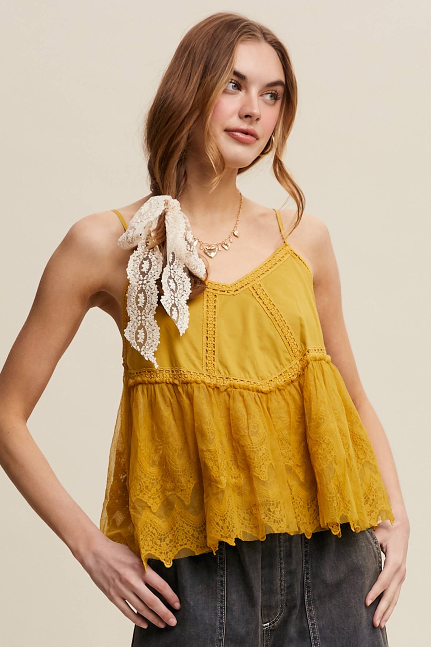 Embroidered Lace Layered Camisole Top