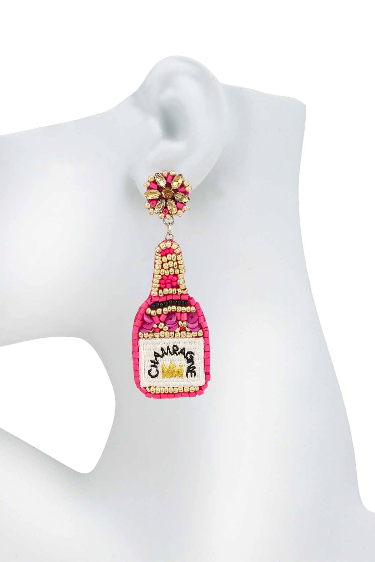 CHAMPAGNE BOTTLE RICE BEADS SEQUIN EARRING 28123