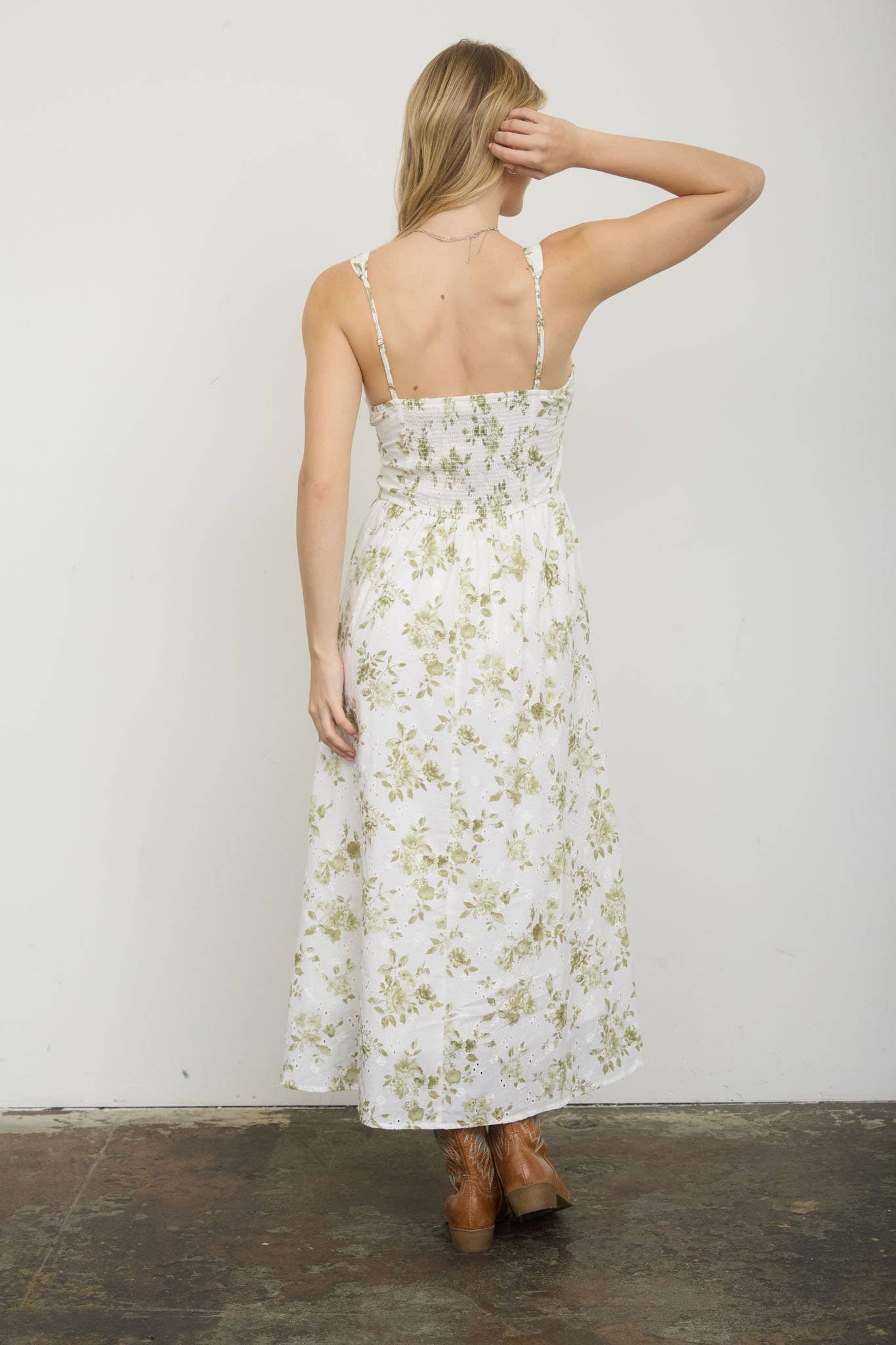 FLORAL PATTERN FRONT TIE CORSET MIDI DRESS