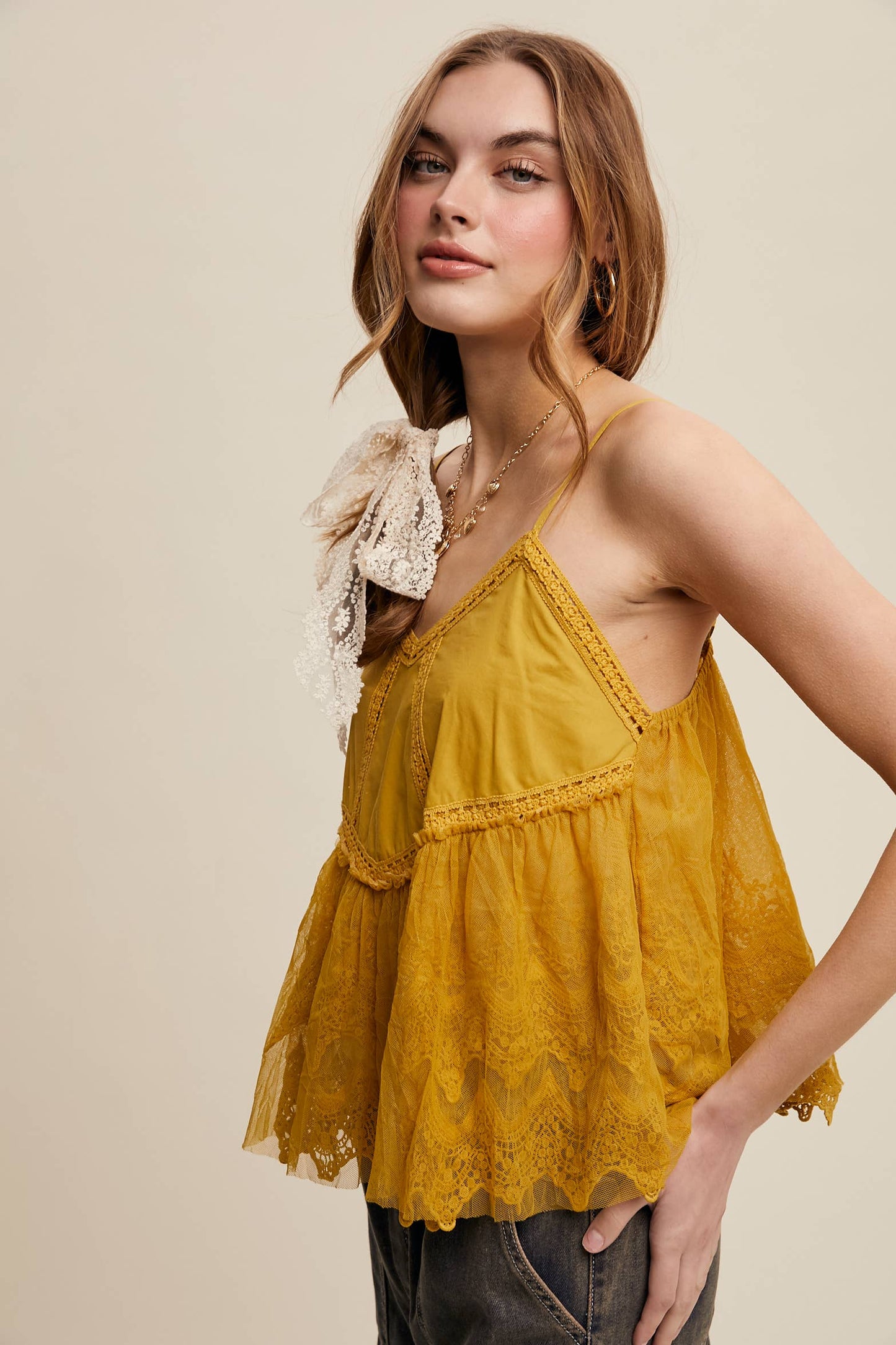 Embroidered Lace Layered Camisole Top