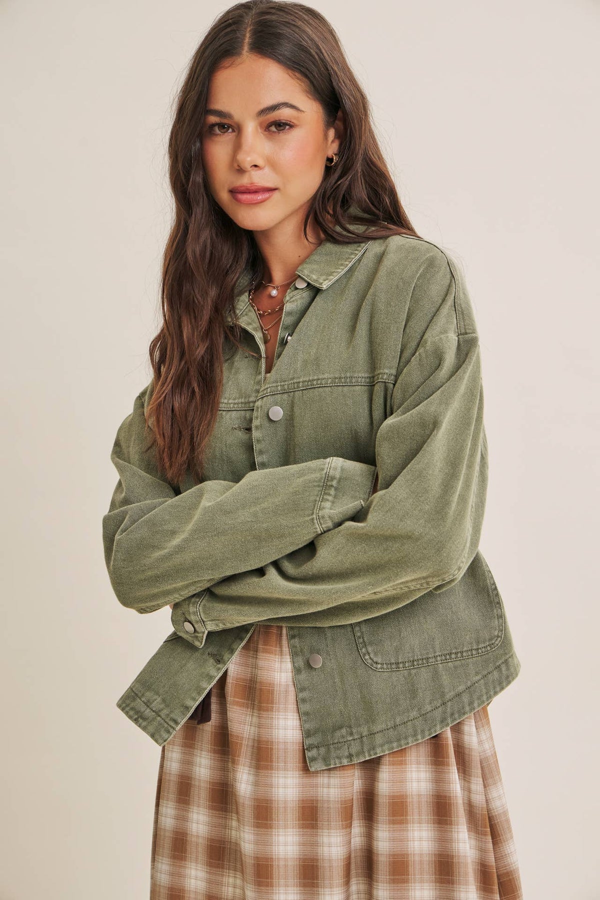 ONE OF A KIND WASHED COTTON TWILL UTILITY OVERSIZED JACKET