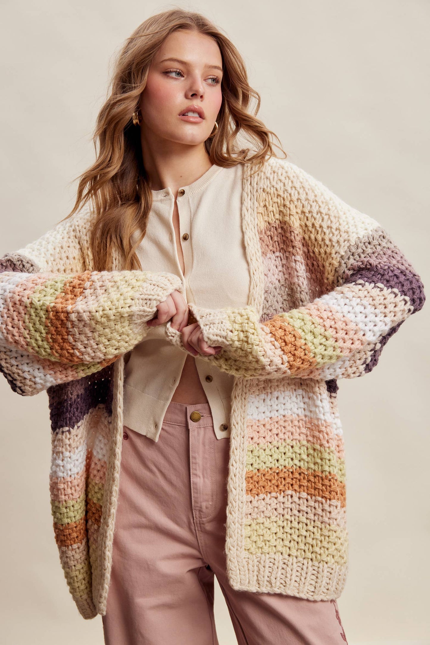 Rainbow Hand-Crochet Open Cardigan