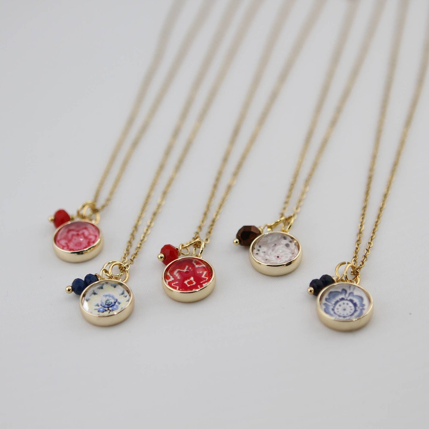 Vintage Wallpaper Blue and Yellow Floral Necklace