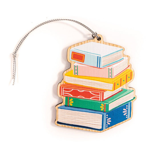 Colorful Book Stack Wood Christmas Ornament