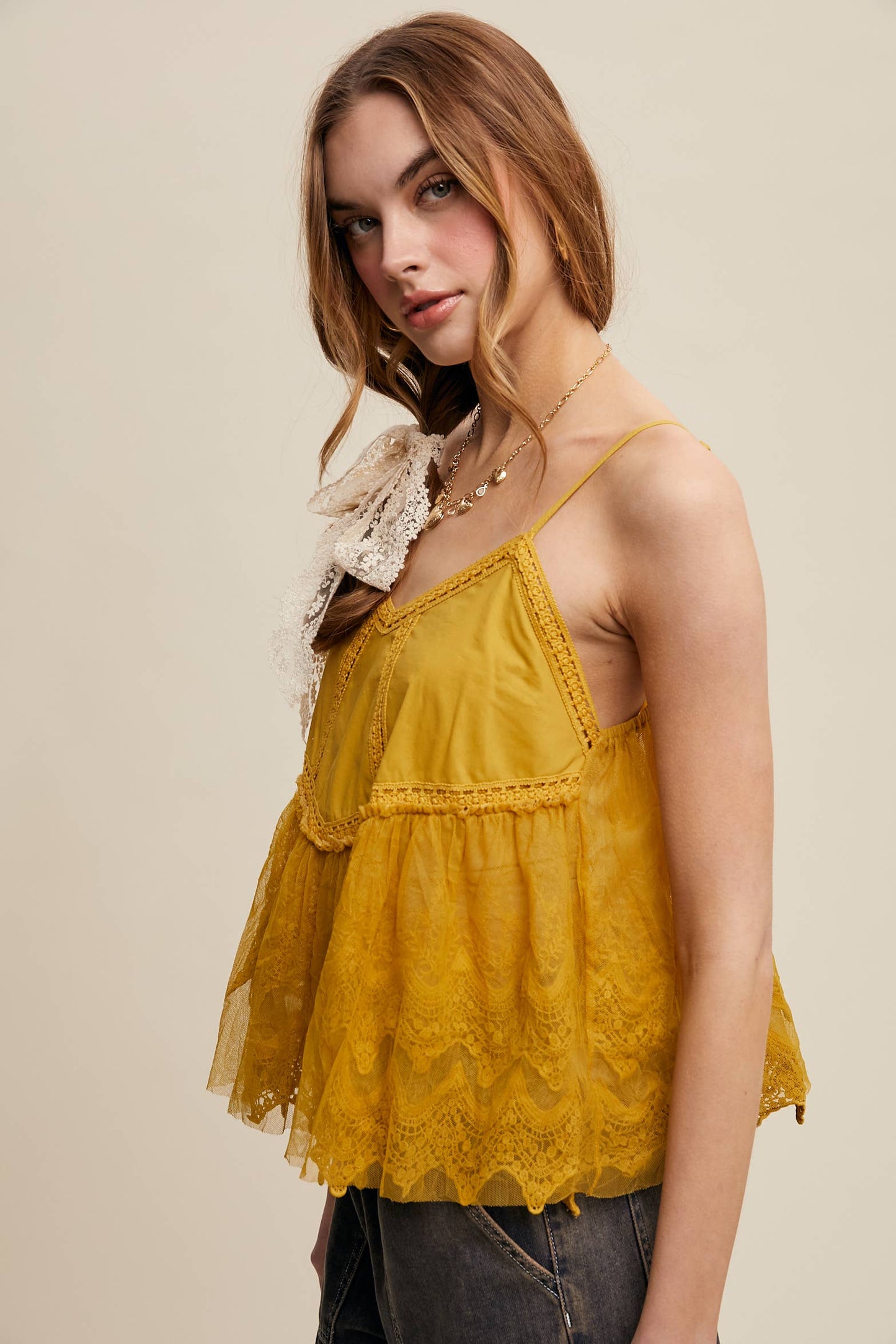 Embroidered Lace Layered Camisole Top