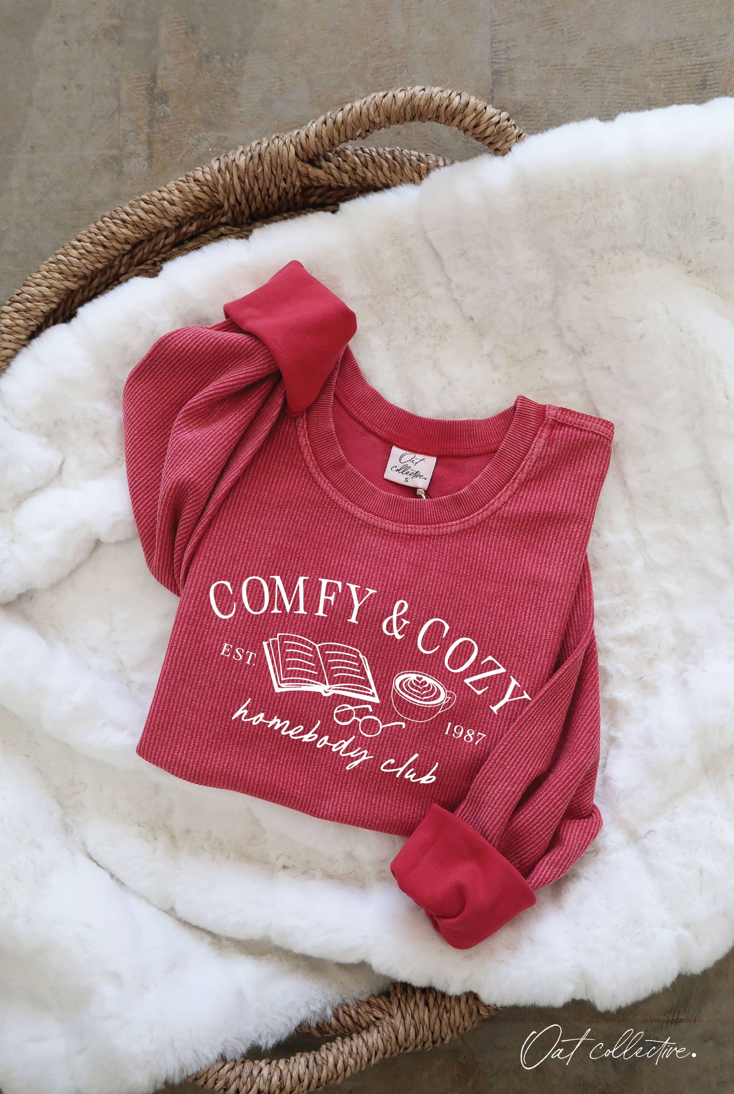 COMFY AND COZY Cropped Thermal Vintage Pullover