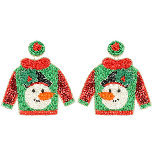 CHRISTMAS UGLY SWEATER SNOWMAN EARRINGS
