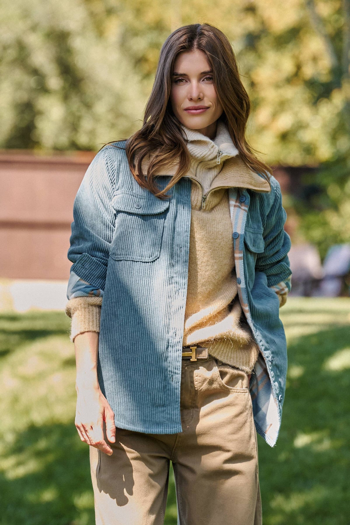 Plaid Lined Corduroy Flannel Shacket