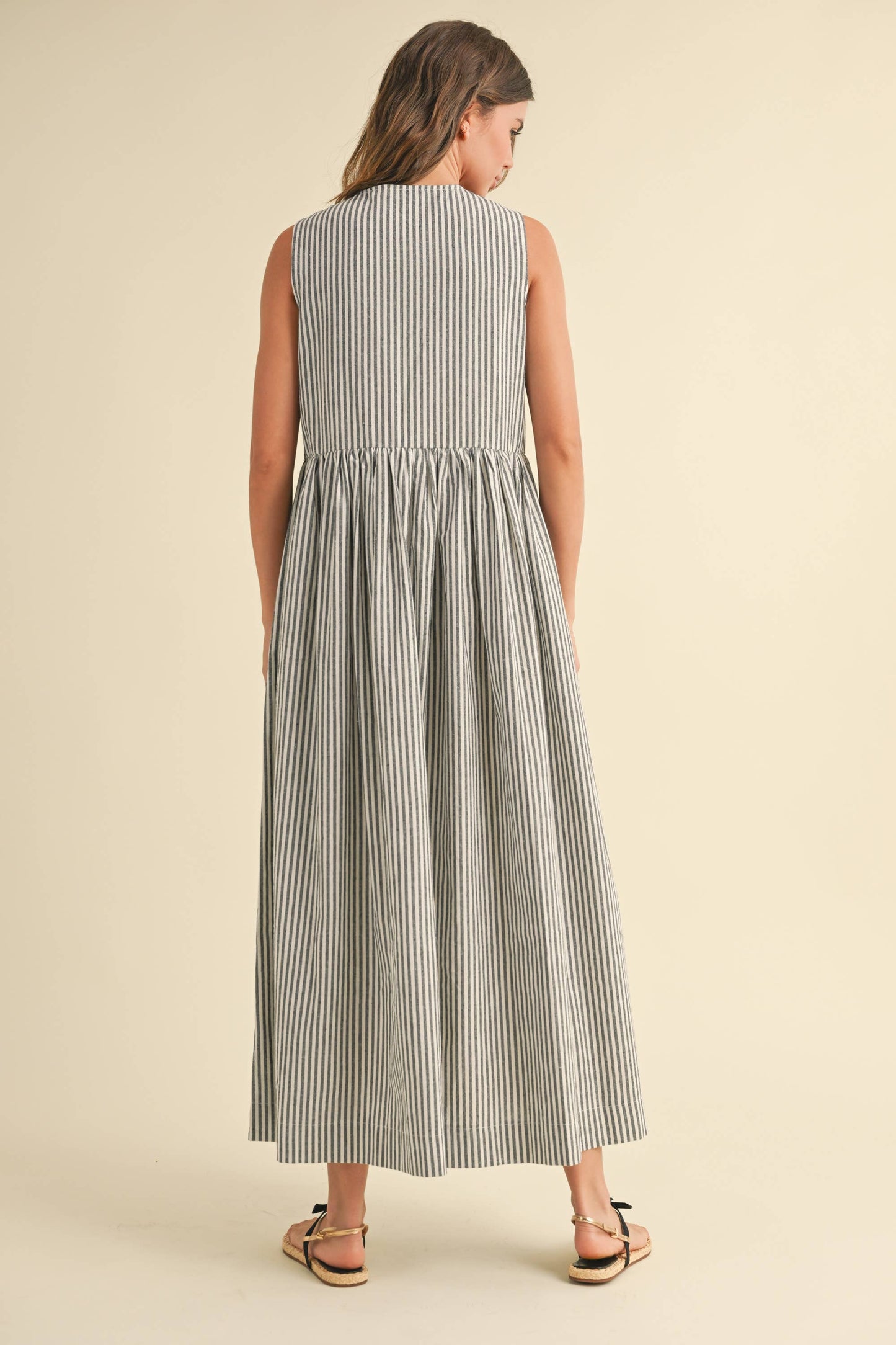 WEEKEND STRIPE FABRIC BOW TIE FRONT DRESS
