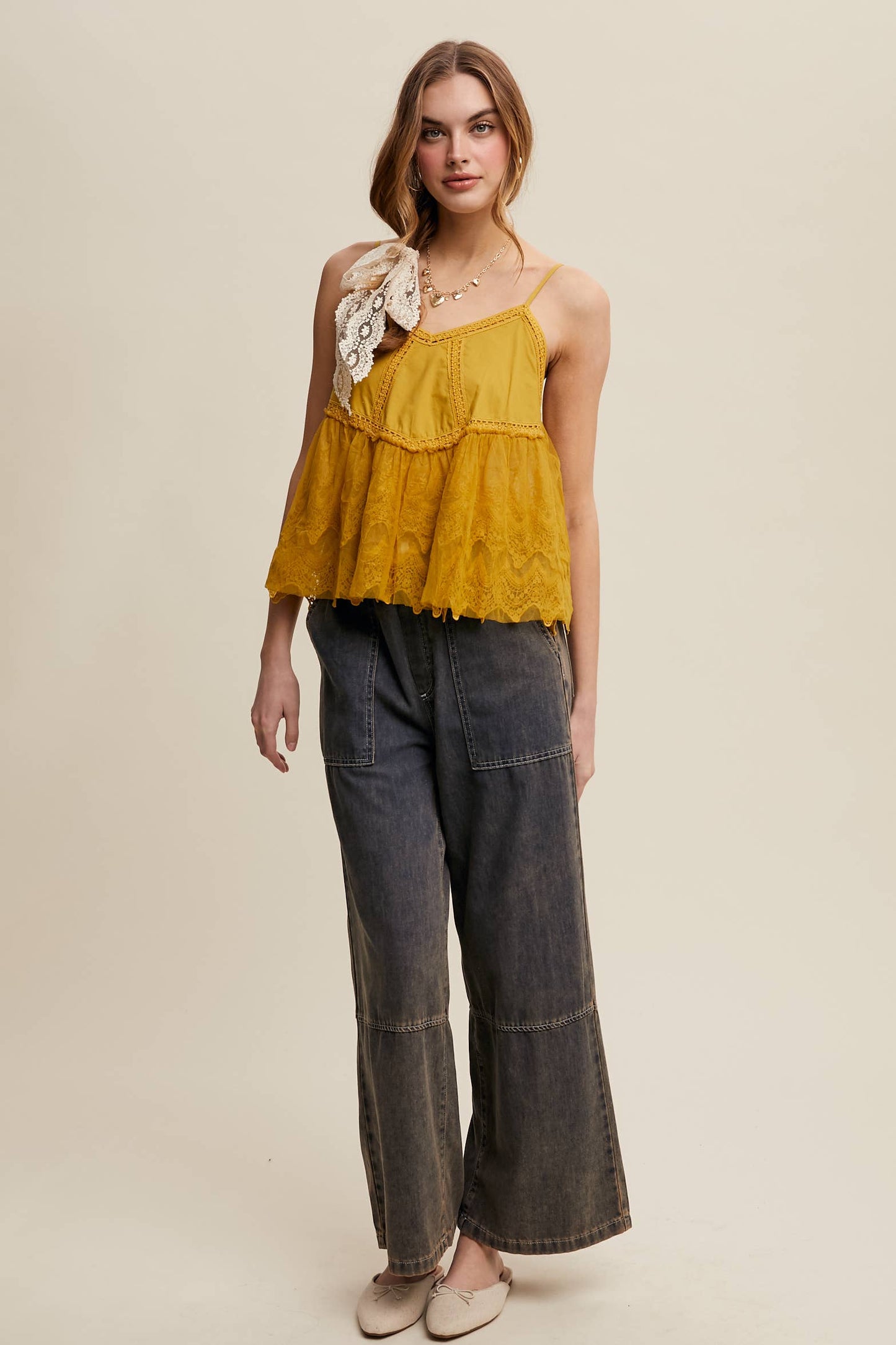 Embroidered Lace Layered Camisole Top