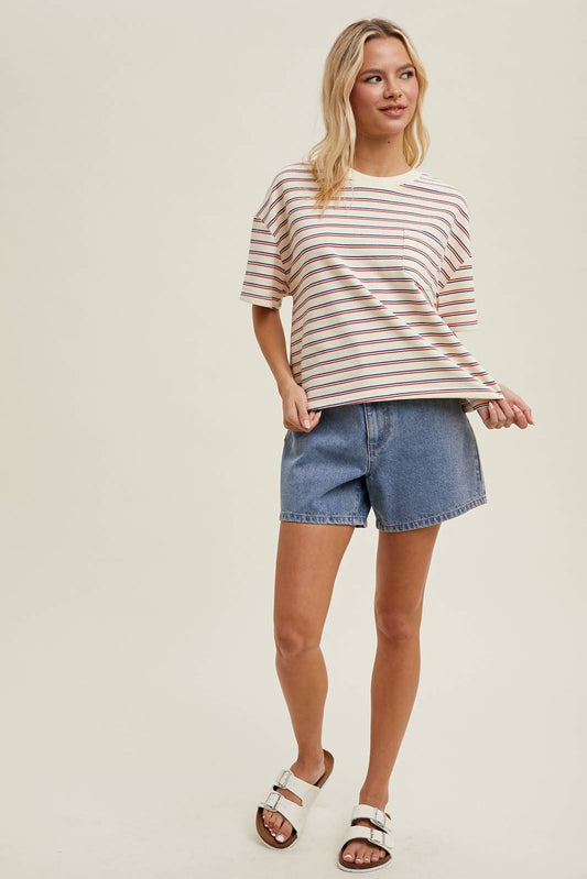 STRIPED DROP SHOULDER KNIT TOP