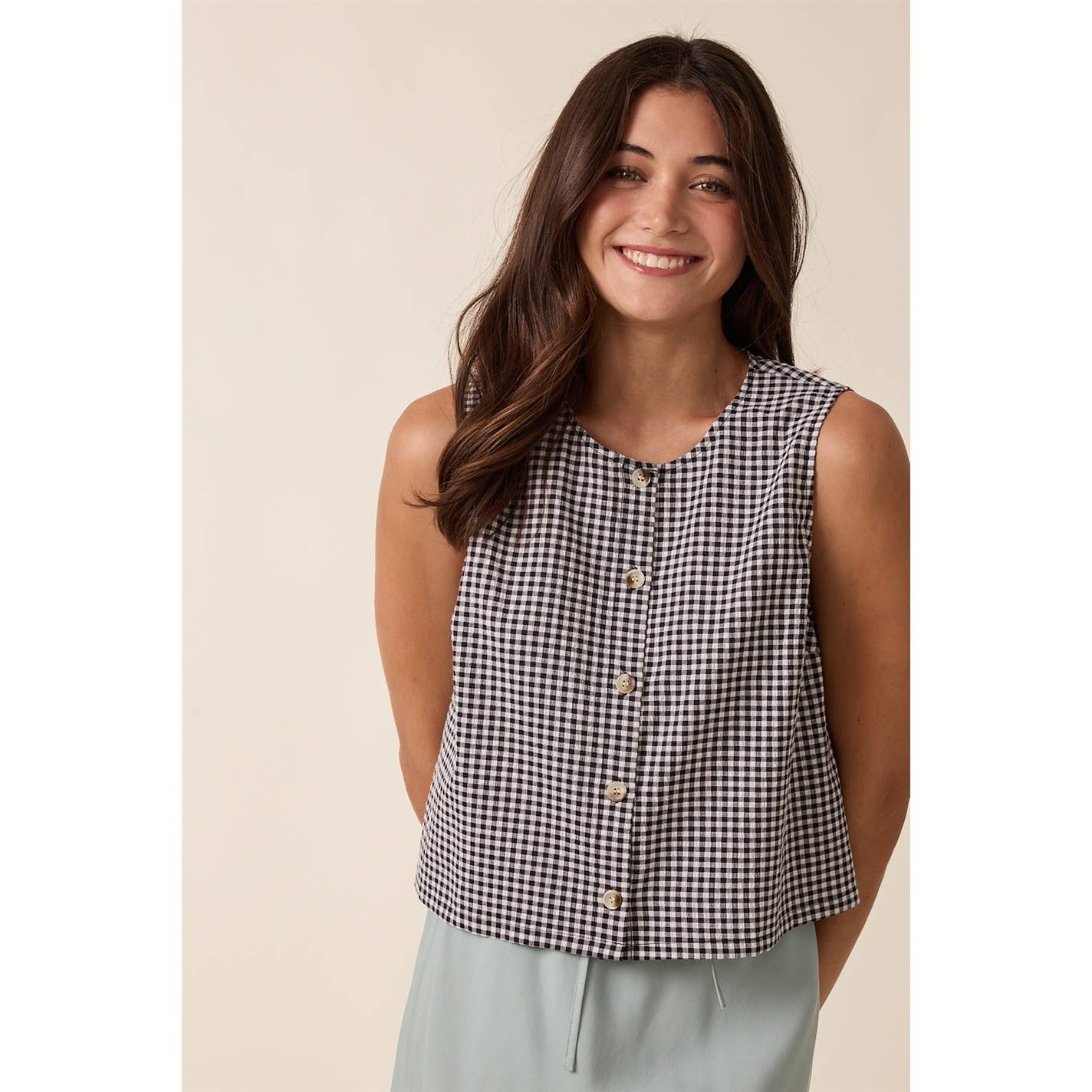 GINGHAM BUTTON-UP TANK TOP