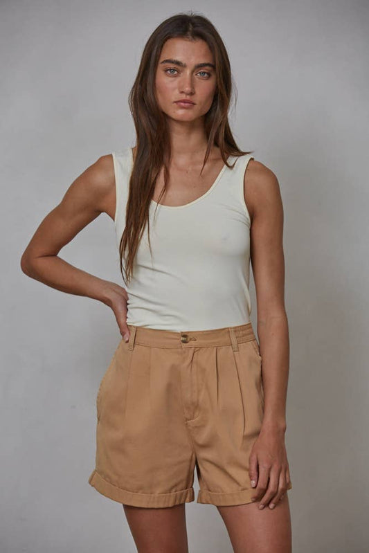 Cotton Pleated Front Relax Fit Wide Leg Shorts