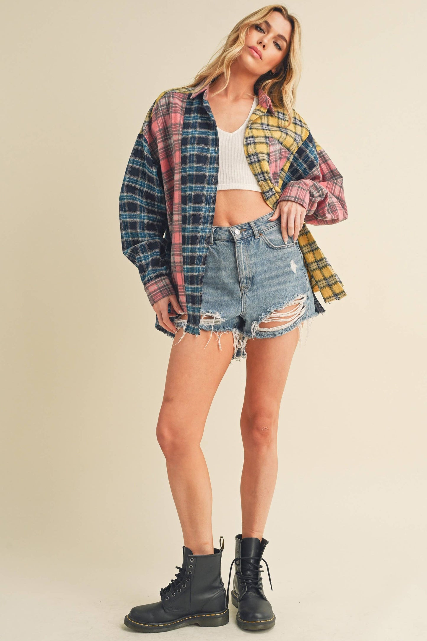 Multi Color Plaid Oversized Flannel Shirt