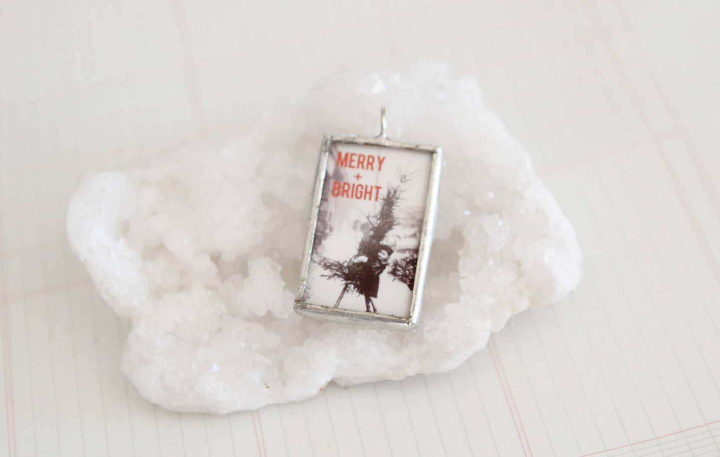 Merry and Bright Holiday Soldered Art Charm Necklace