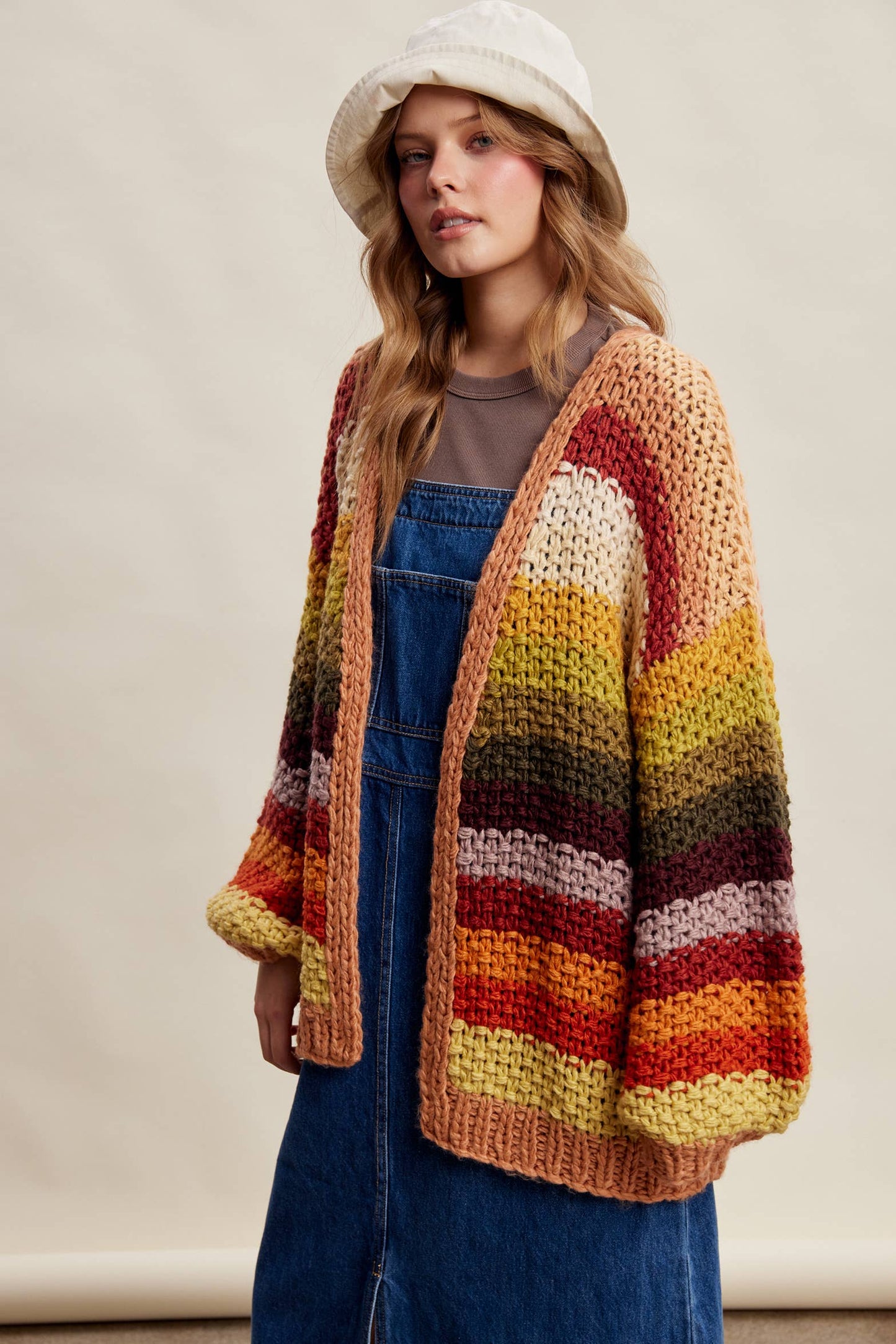 Rainbow Hand-Crochet Open Cardigan