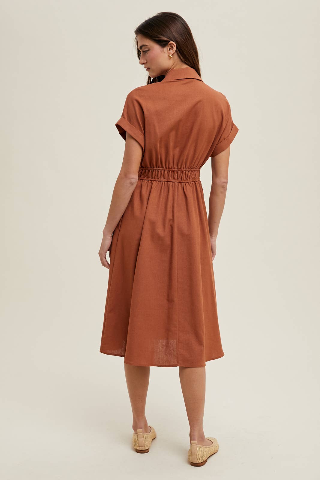 COLLARED BUTTON-UP MIDI DRESS