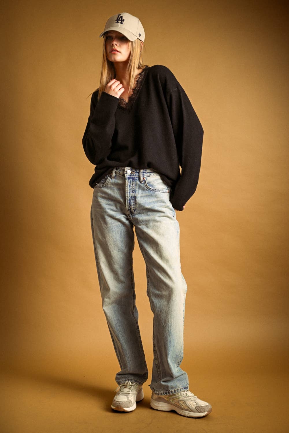 Peekaboo Lace V Neck Sweater