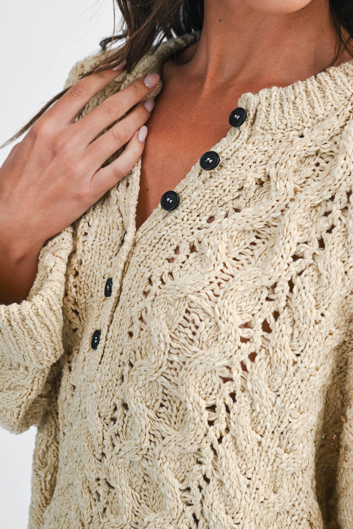 Textured Cropped Henley Knit Sweater