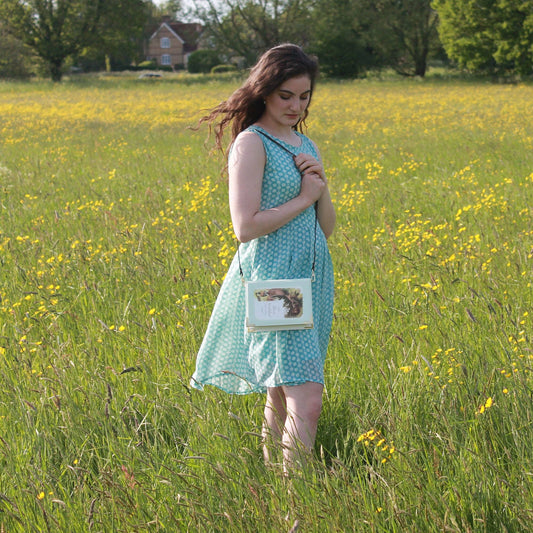 Alice in Wonderland Turquoise Book Crossbody Vegan Handbag: Large