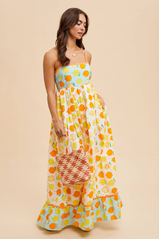 CONTRAST LEMON MAXI DRESS