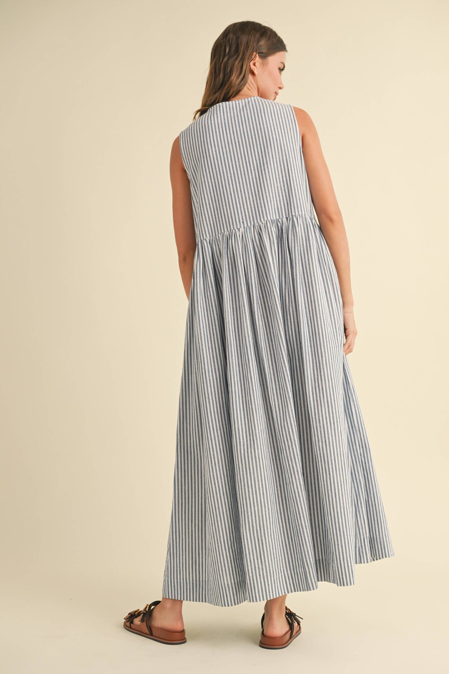 WEEKEND STRIPE FABRIC BOW TIE FRONT DRESS