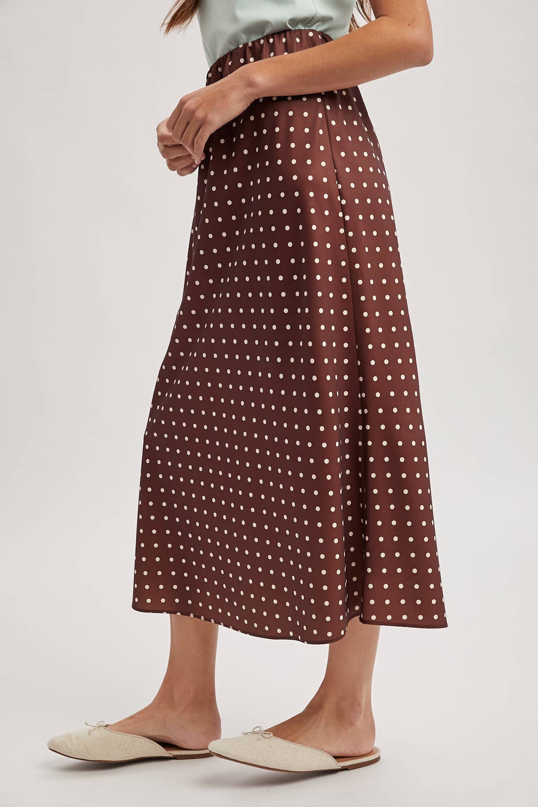 POLKA DOT SATIN MIDI SKIRT
