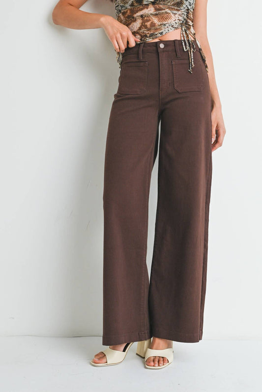 Dark Brown Stretch Wide Leg Pants