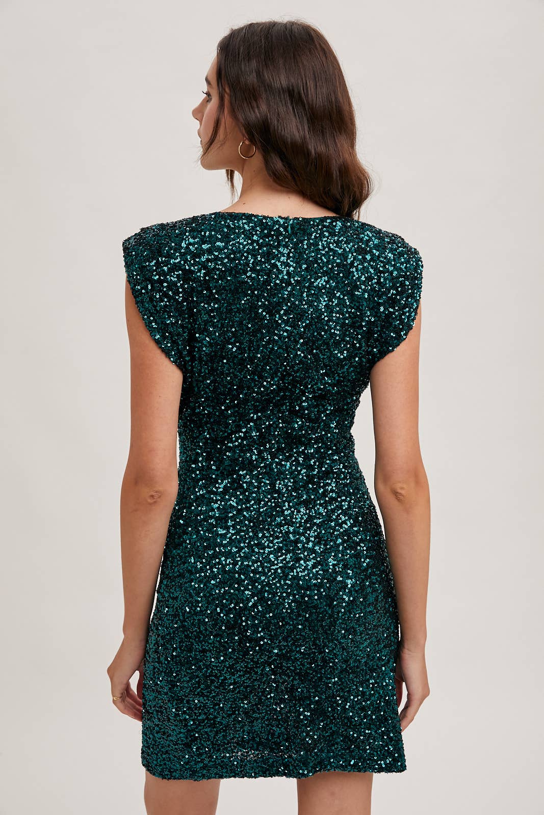 PADDED SHOULDER SEQUIN DRESS