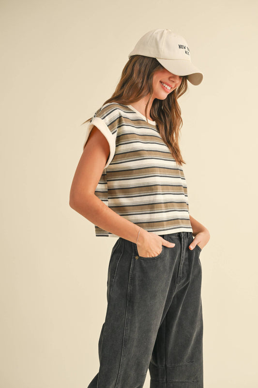 OLIVE MULTI STRIPE T-SHIRTS