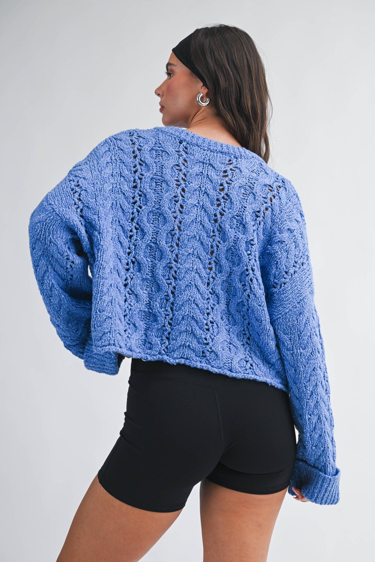 Textured Cropped Henley Knit Sweater