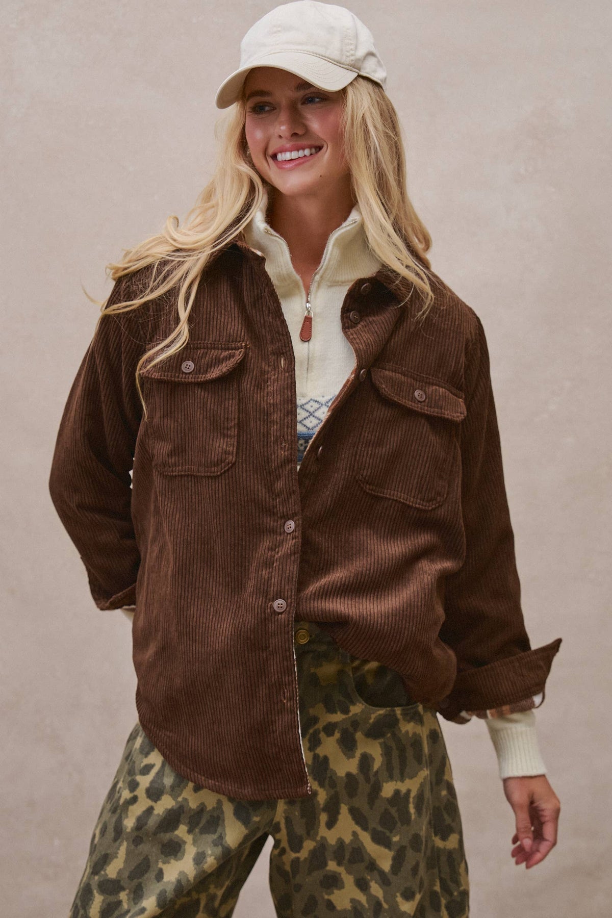 Plaid Lined Corduroy Flannel Shacket