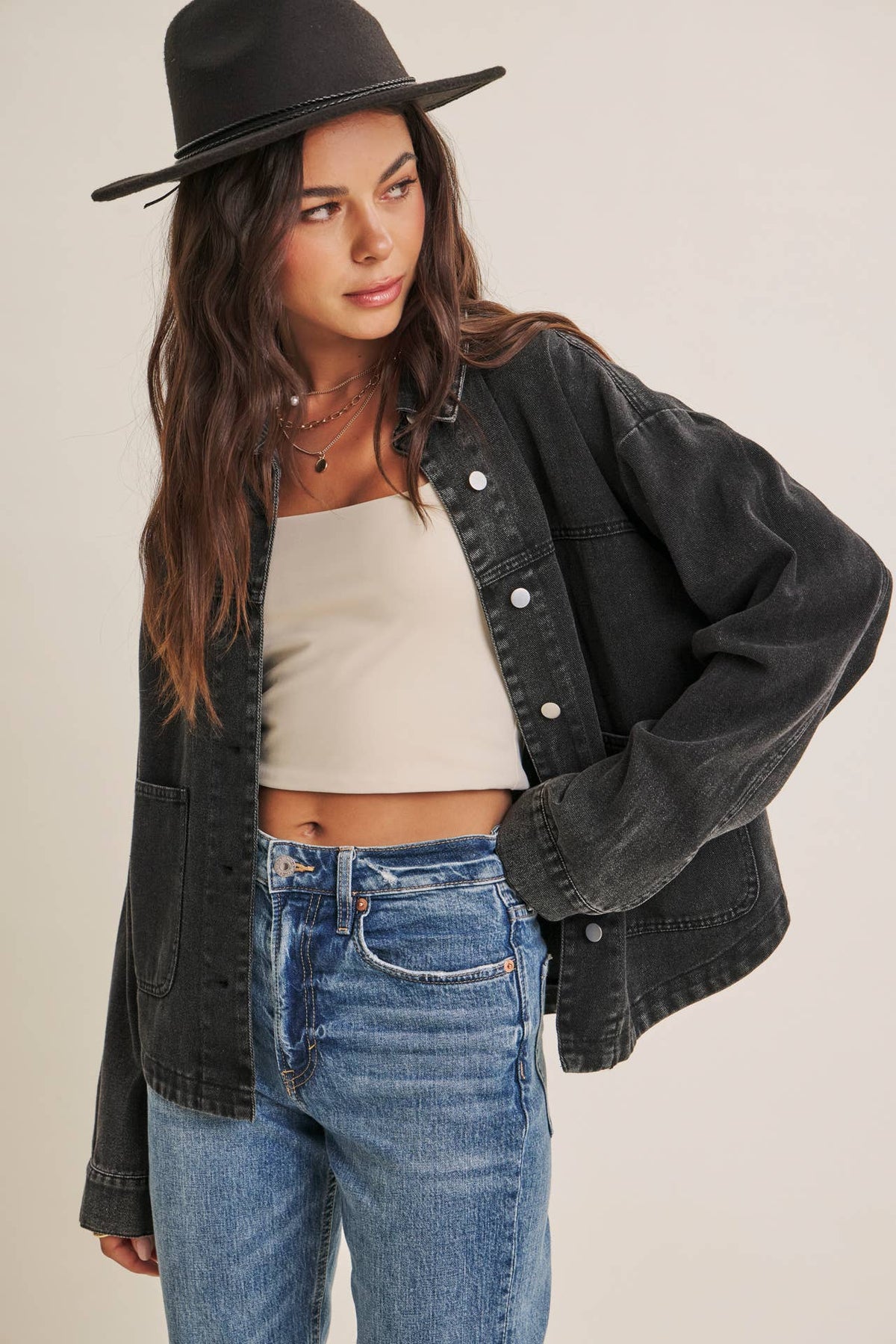 ONE OF A KIND WASHED COTTON TWILL UTILITY OVERSIZED JACKET