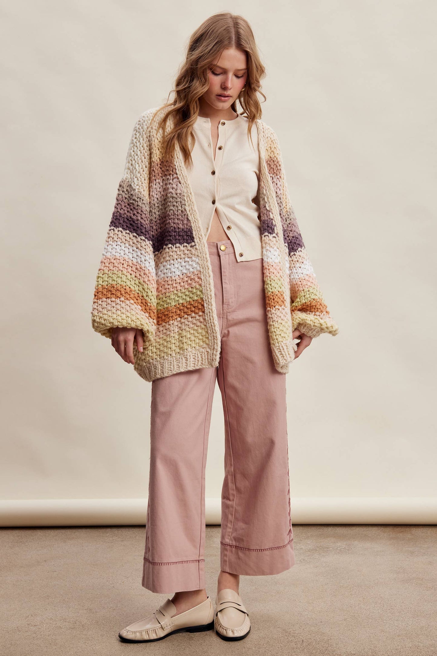 Rainbow Hand-Crochet Open Cardigan