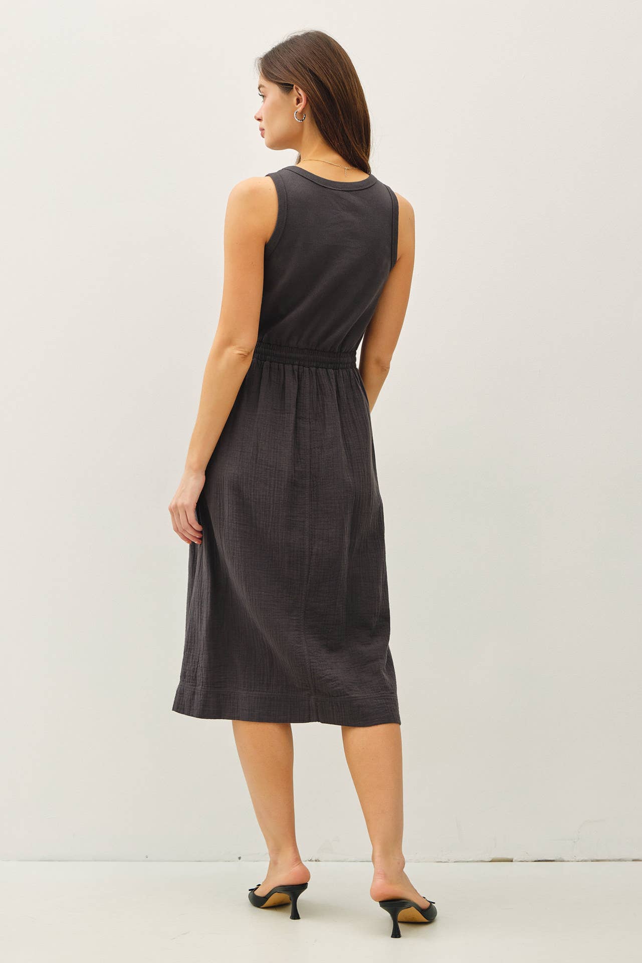 COTTON TANK DRESS W GAUZE SKIRT