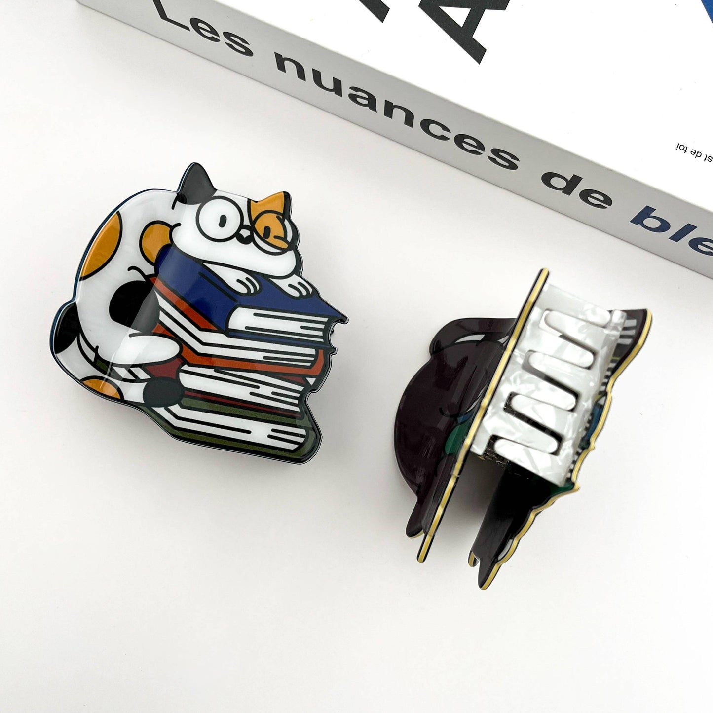 Cat on Book Stack Hair Clip