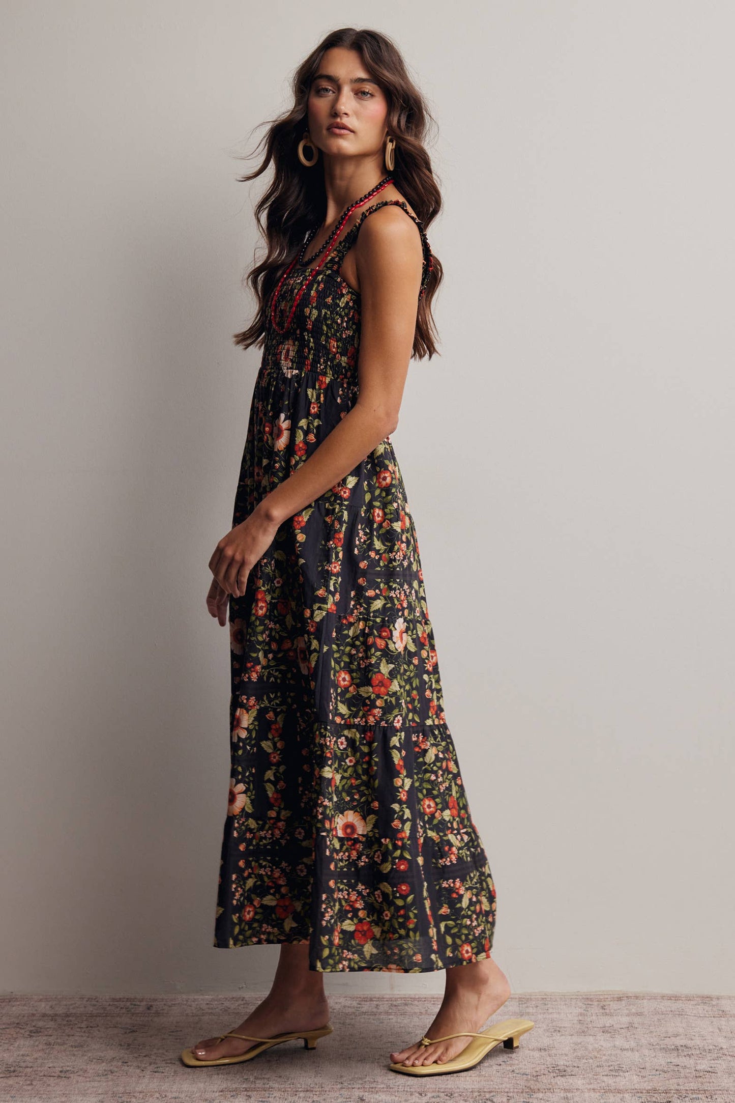 Floral Smocked Tiered Midi Dress