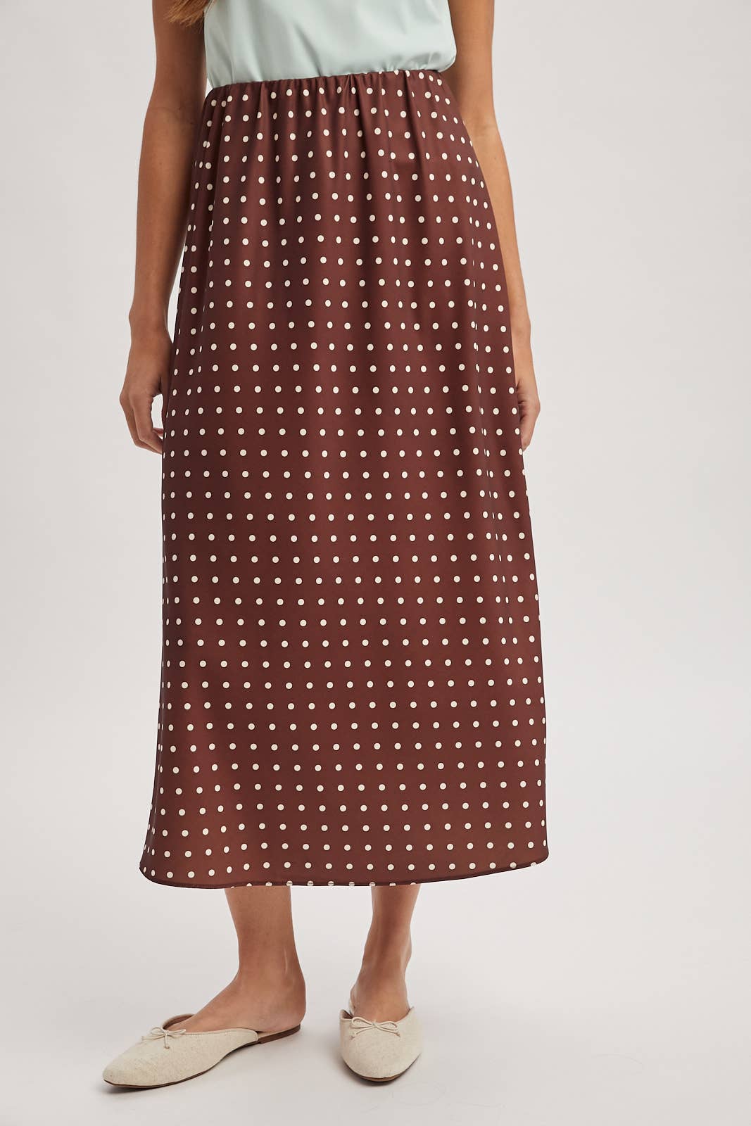 POLKA DOT SATIN MIDI SKIRT