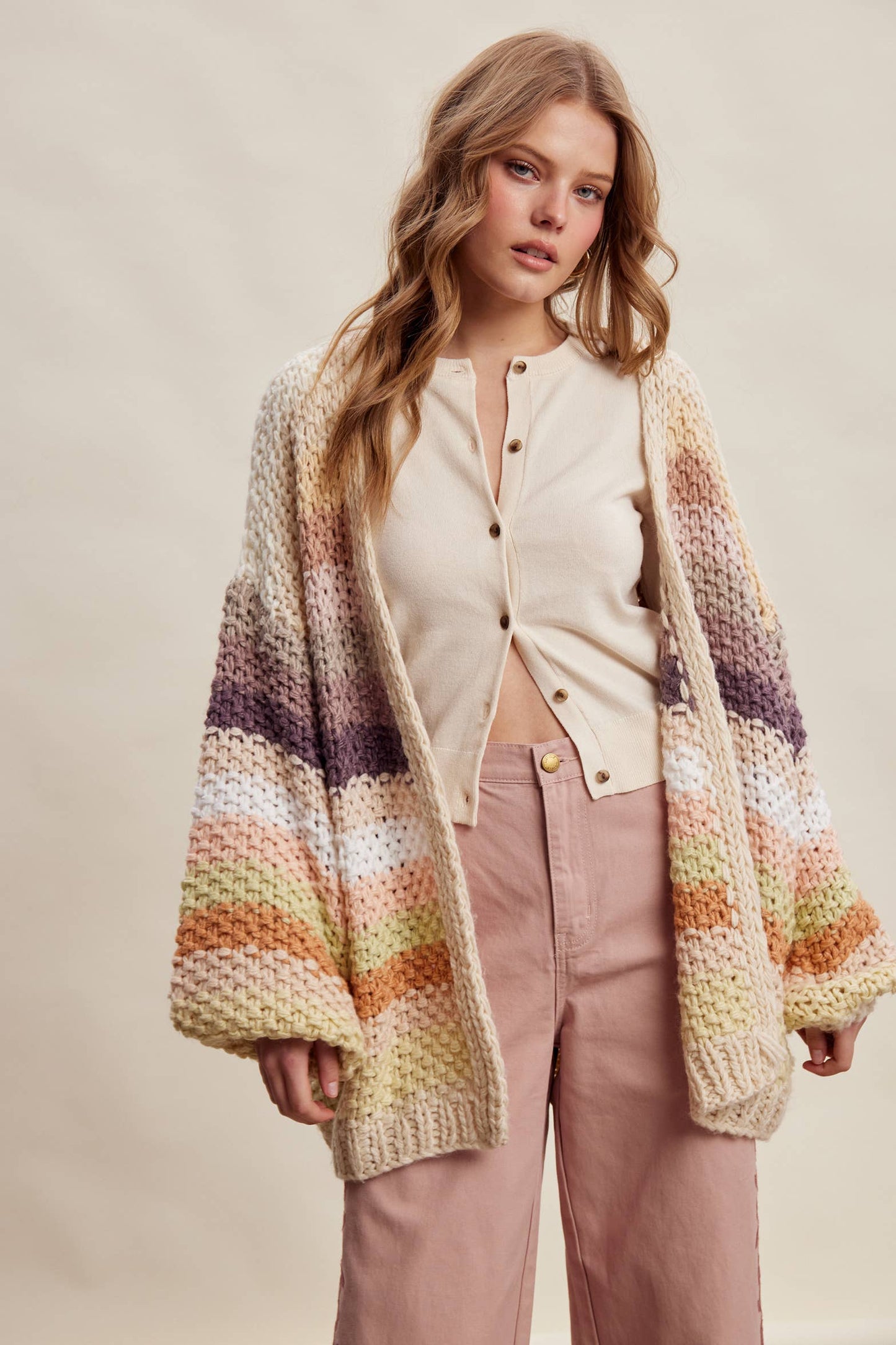 Rainbow Hand-Crochet Open Cardigan