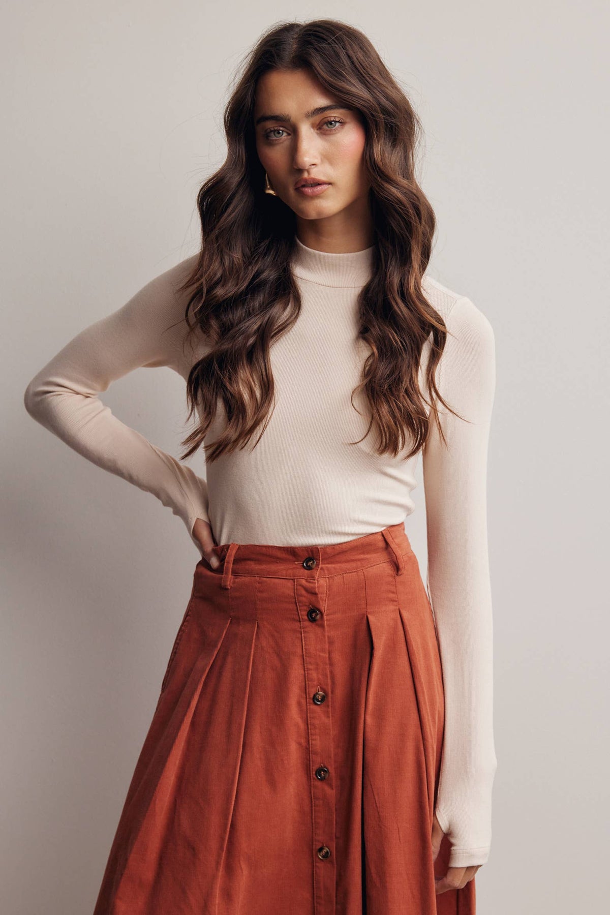 Stretch Ribbed Mock Neck Top