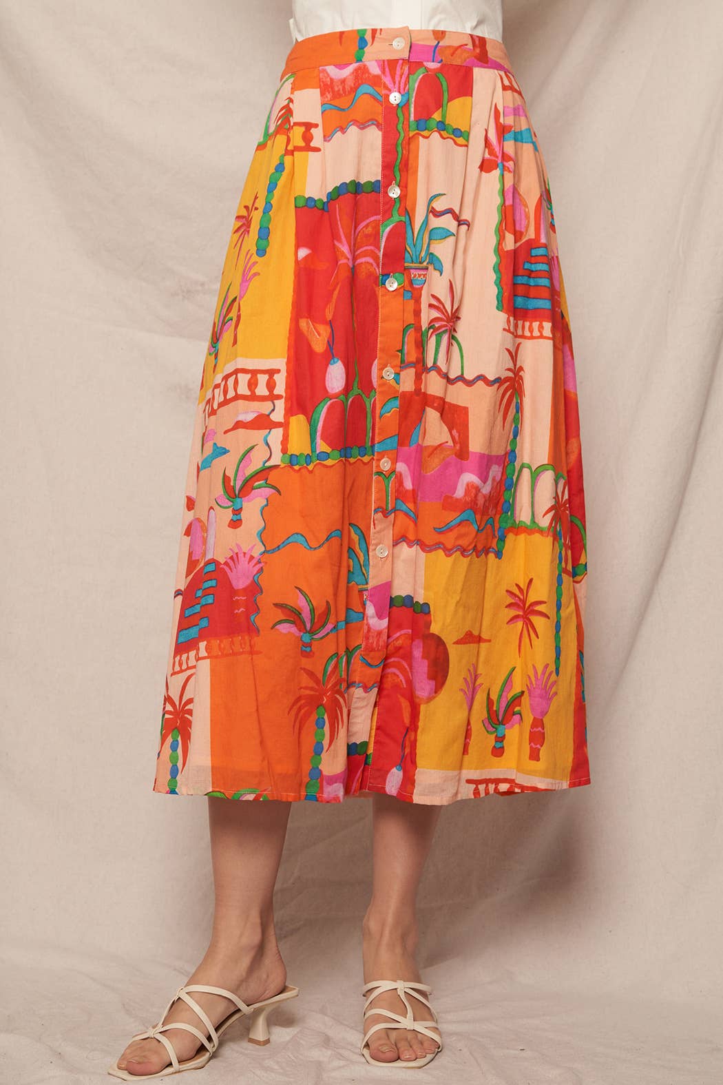 Fiesta Printed Button Down Midi Skirt