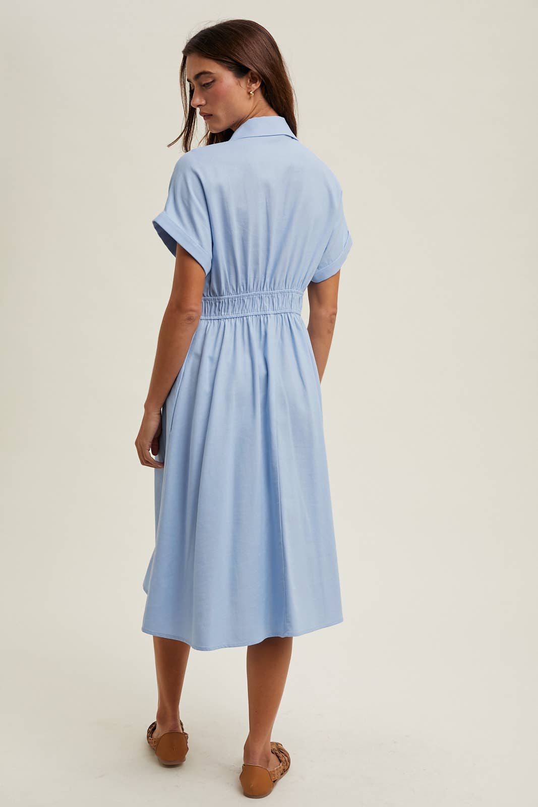 COLLARED BUTTON-UP MIDI DRESS