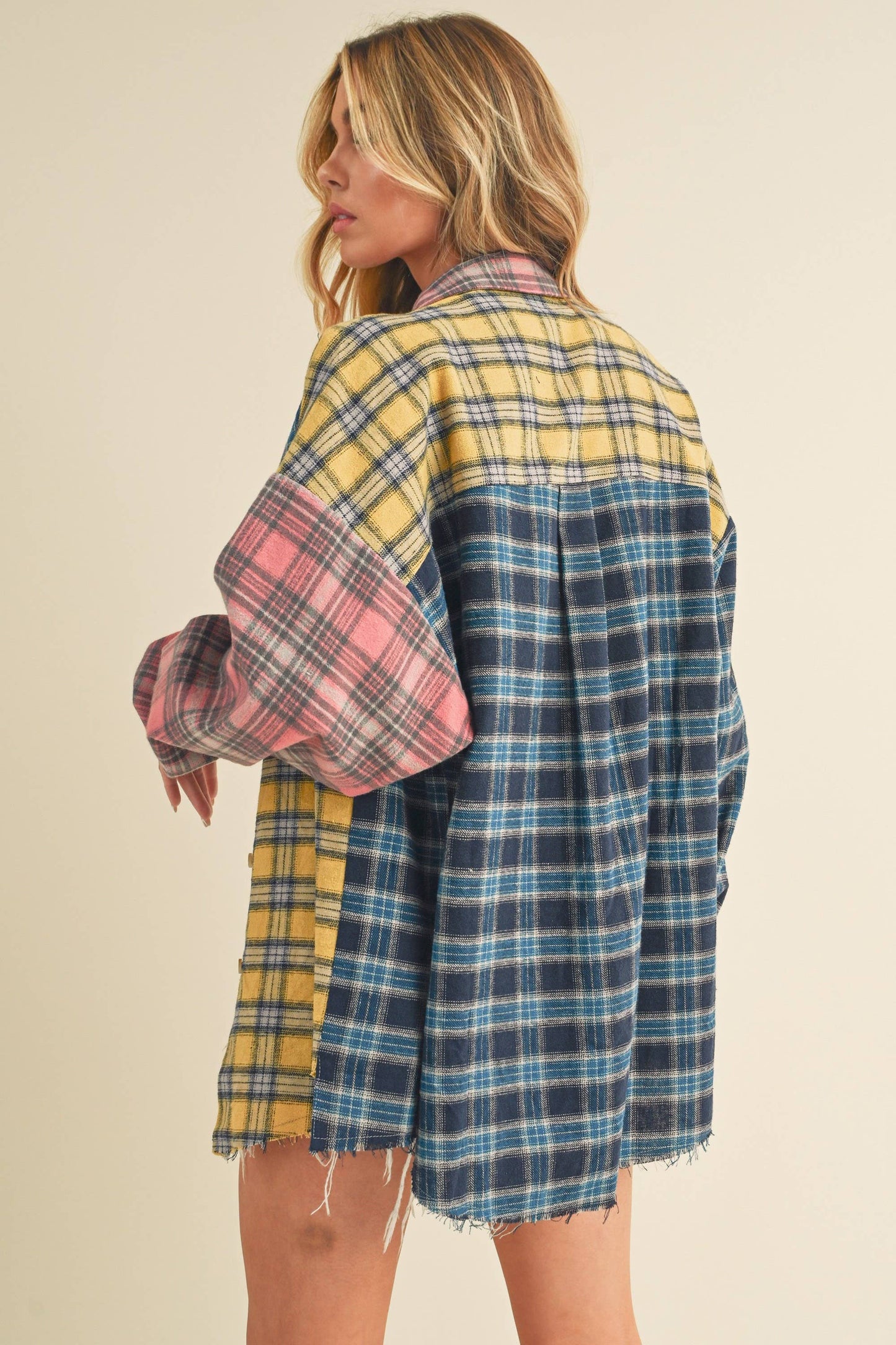 Multi Color Plaid Oversized Flannel Shirt