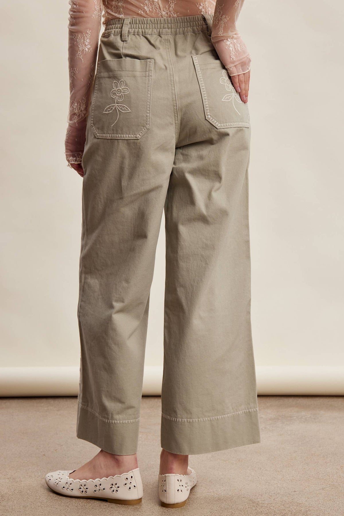 Floral Embroidered Cropped Wide-Leg Pants