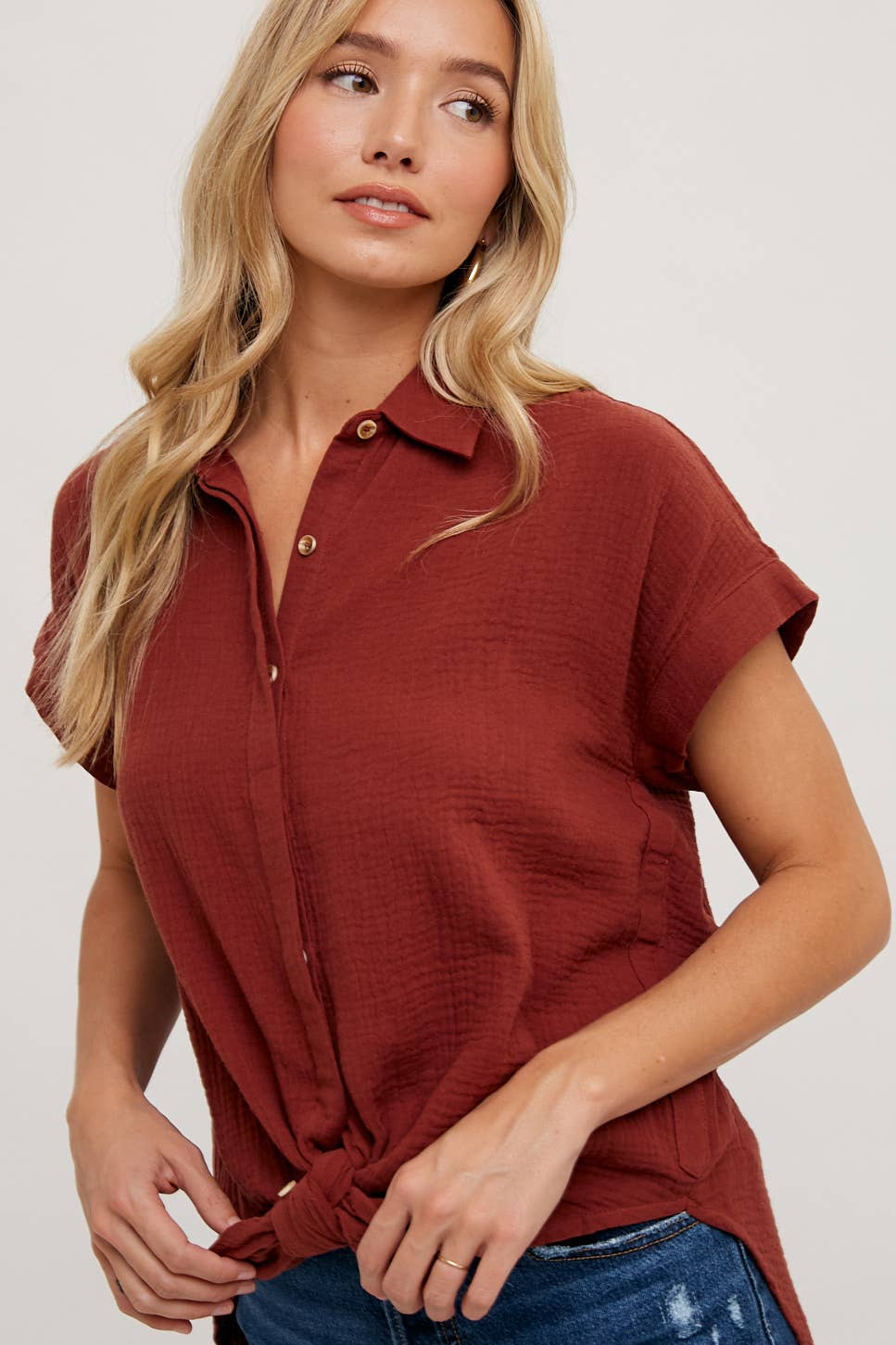 Our Best-Selling Essential Button Up Cotton Shirt Now in Brick