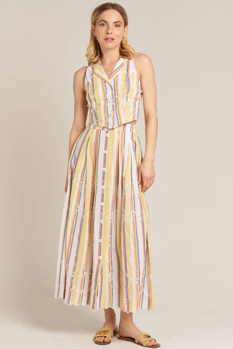 Embroidered Multicolor Striped Maxi Skirt